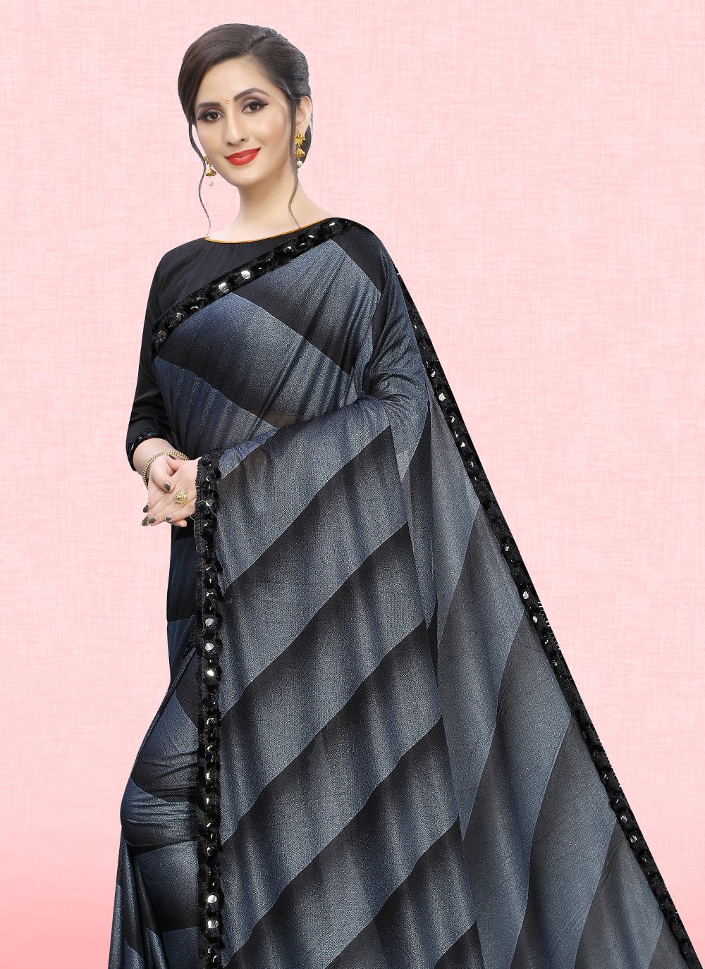 Shop Online Lycra Print Grey Trendy Saree 222891