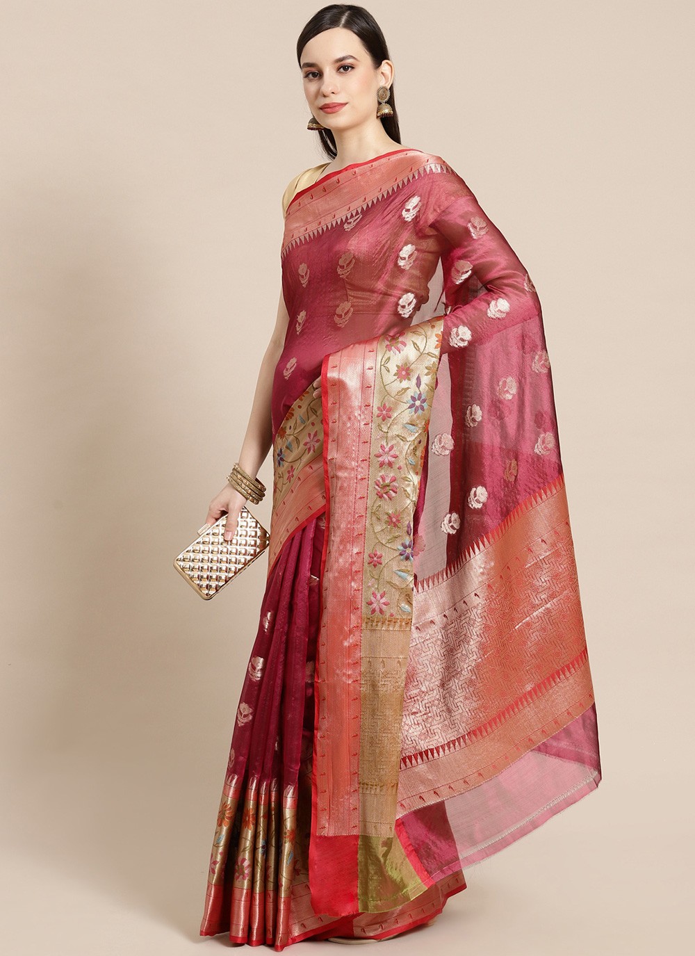 Magenta Banarasi Silk Designer Traditional Saree