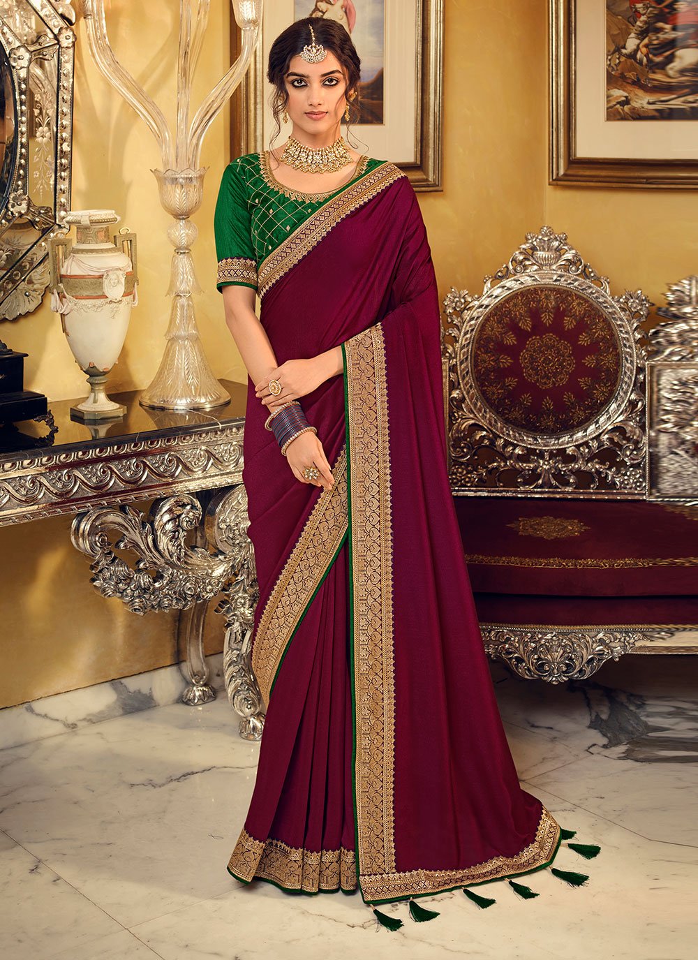 CM - Magenta color weaving silk Saree