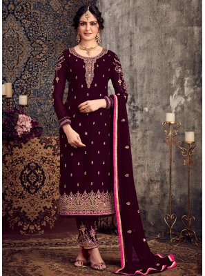Magenta Georgette Embroidered Pakistani Straight Suit