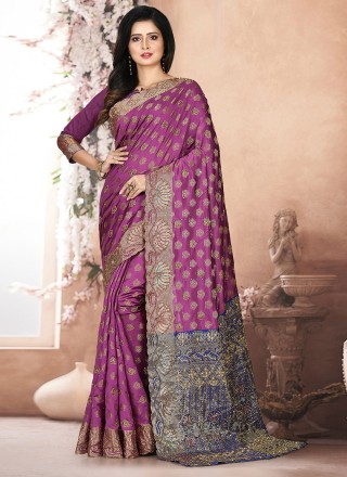 Magenta Plain Silk And Satin Festive Wear Saree With Enigmatic Blouse