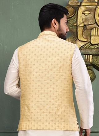 Malbari Silk  Weaving Nehru Jackets in Yellow