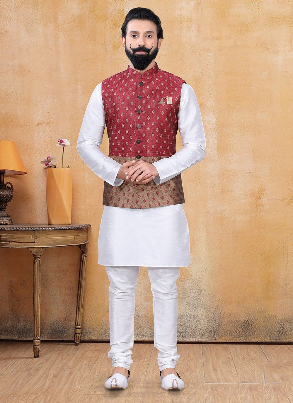 Maroon kurta pajama online with jacket