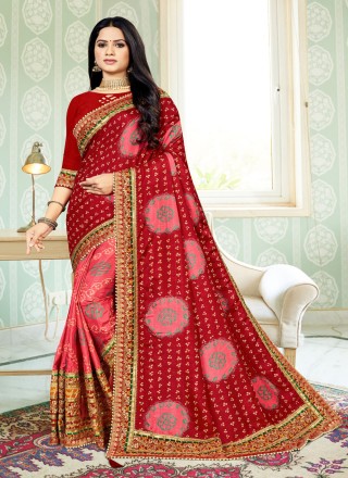 Buy Leeza Store Women Red Silk Blend Jacquard Woven Golden Zari Traditional Bandhani  Saree with Blouse Pieces Online at Best Prices in India - JioMart.