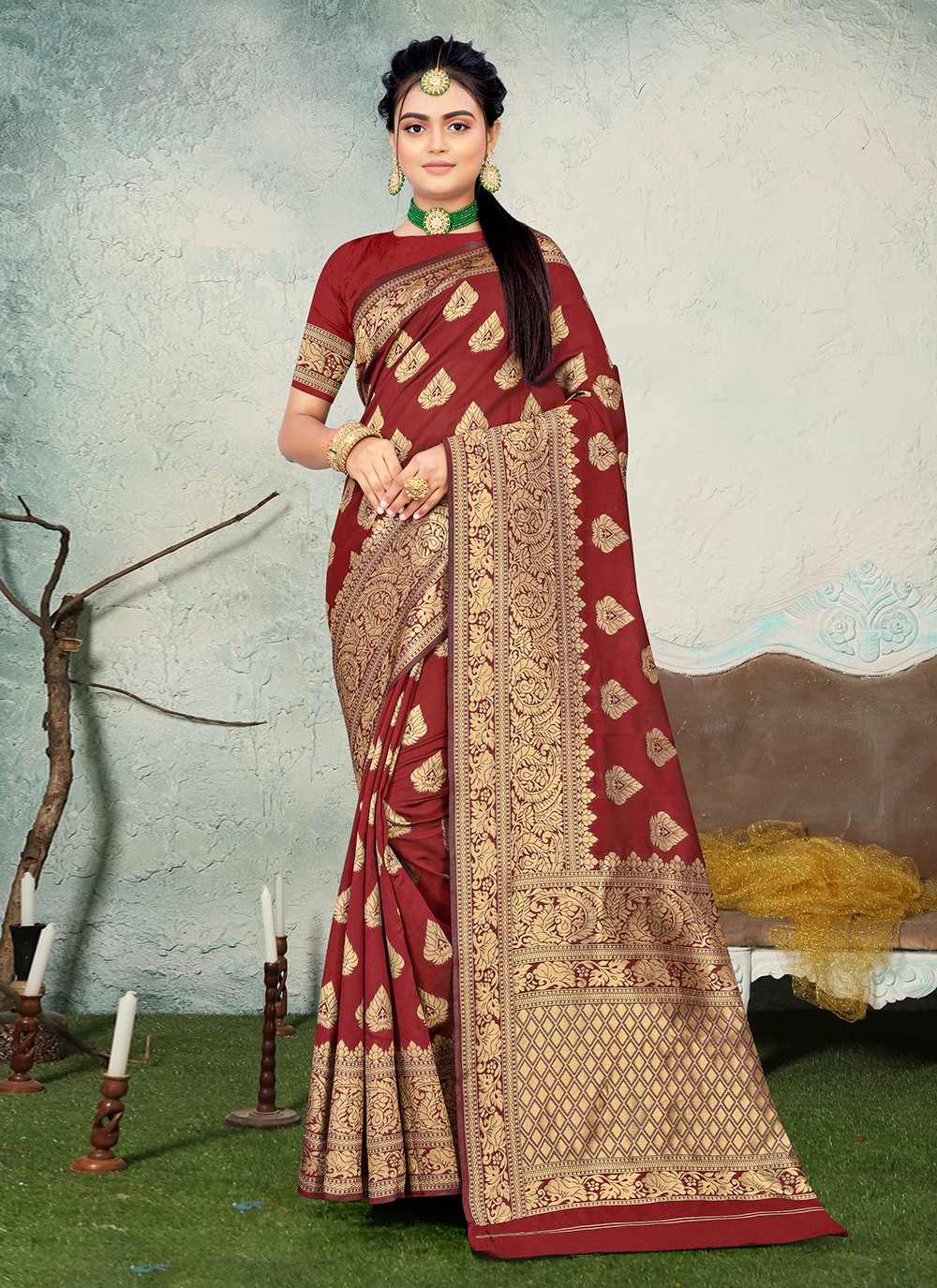 Maroon Banarasi Silk Weaving Classic Saree