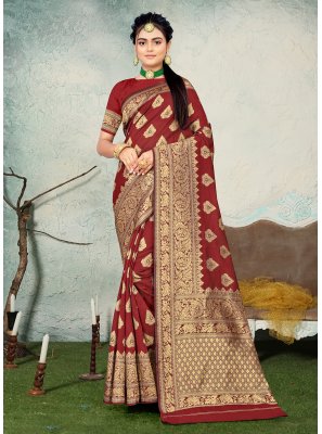 Maroon Banarasi Silk Weaving Classic Saree