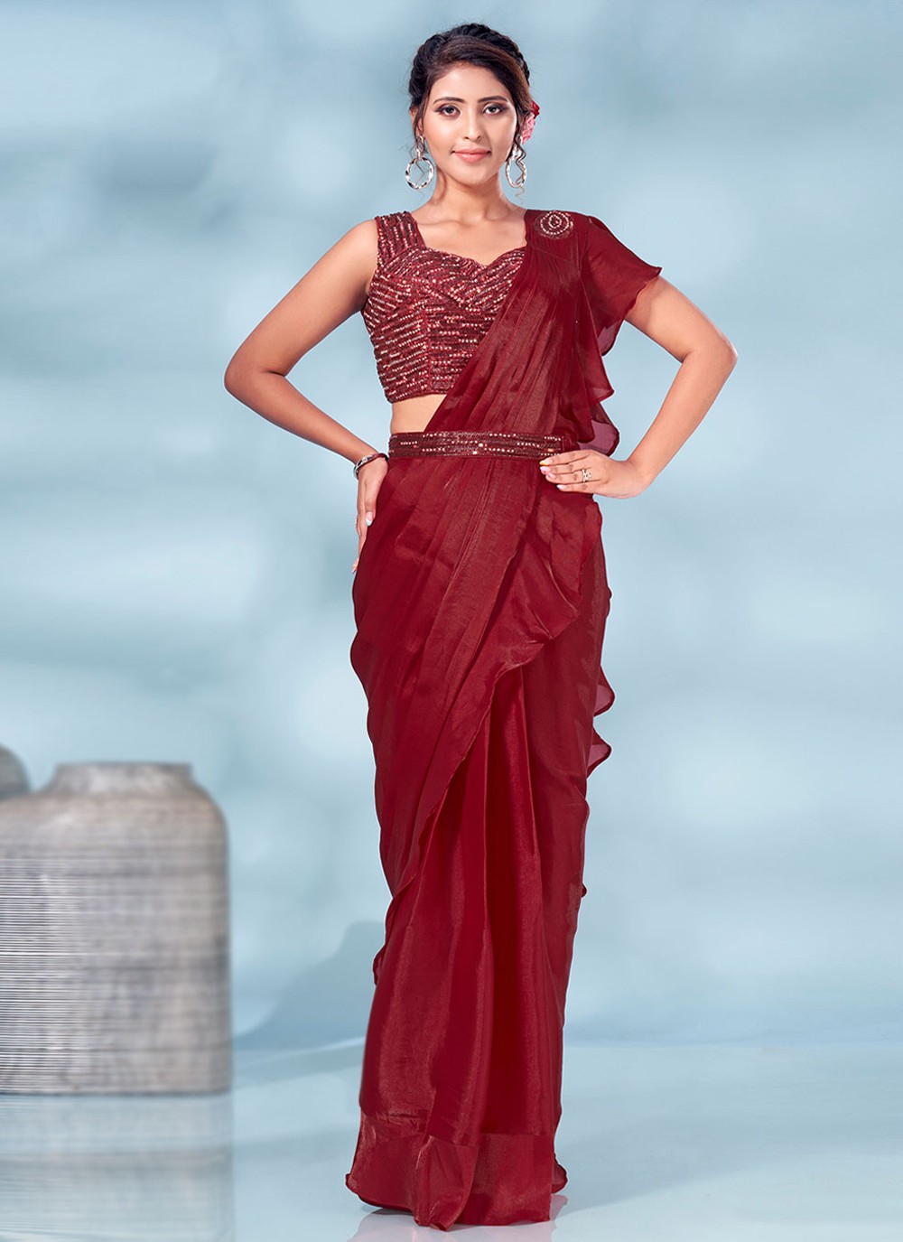 Buy Burgundy Maroon South Silk Saree online-Karagiri – Karagiri Global