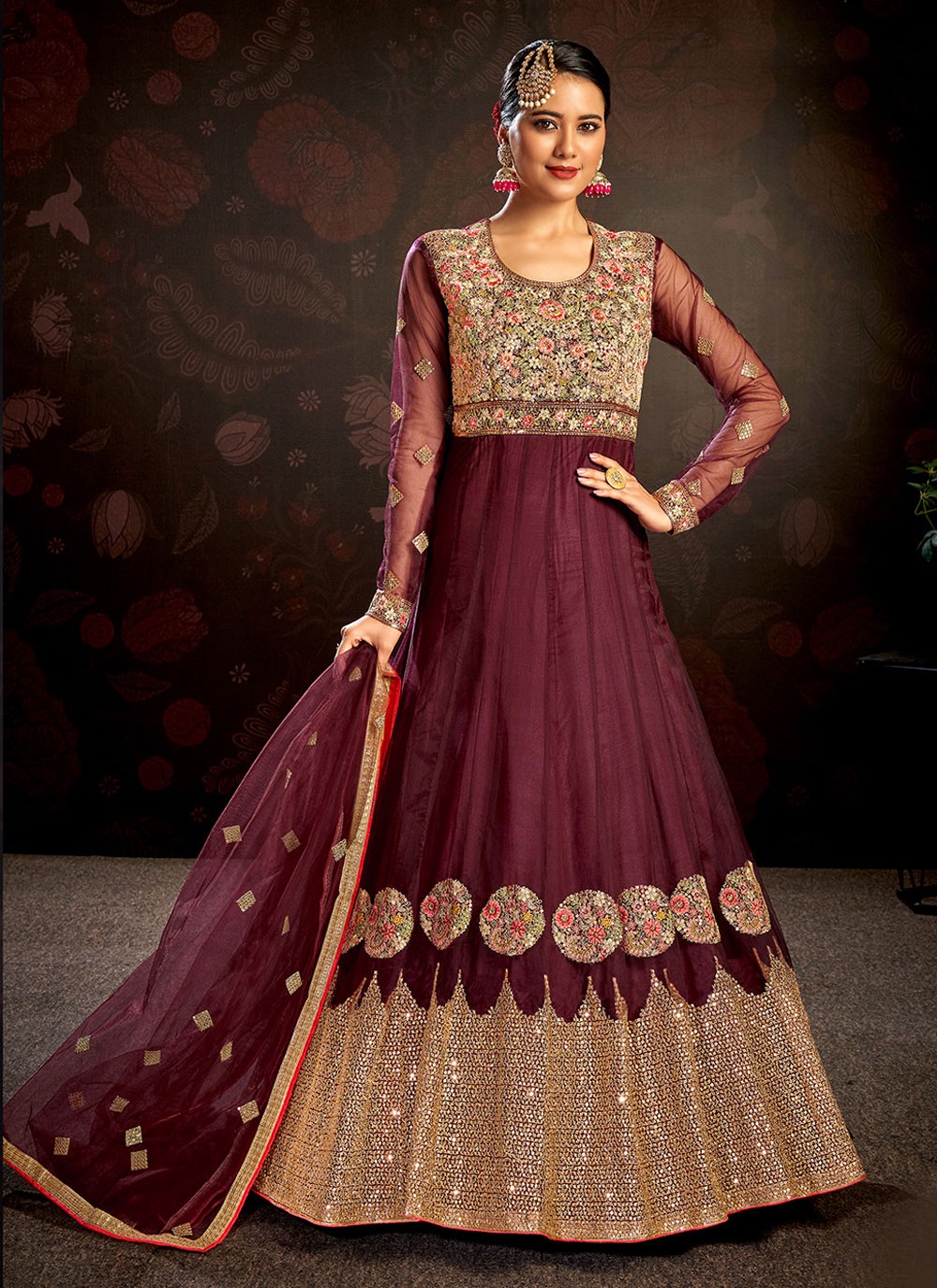 Maroon Color Floor Length Designer Salwar Suit