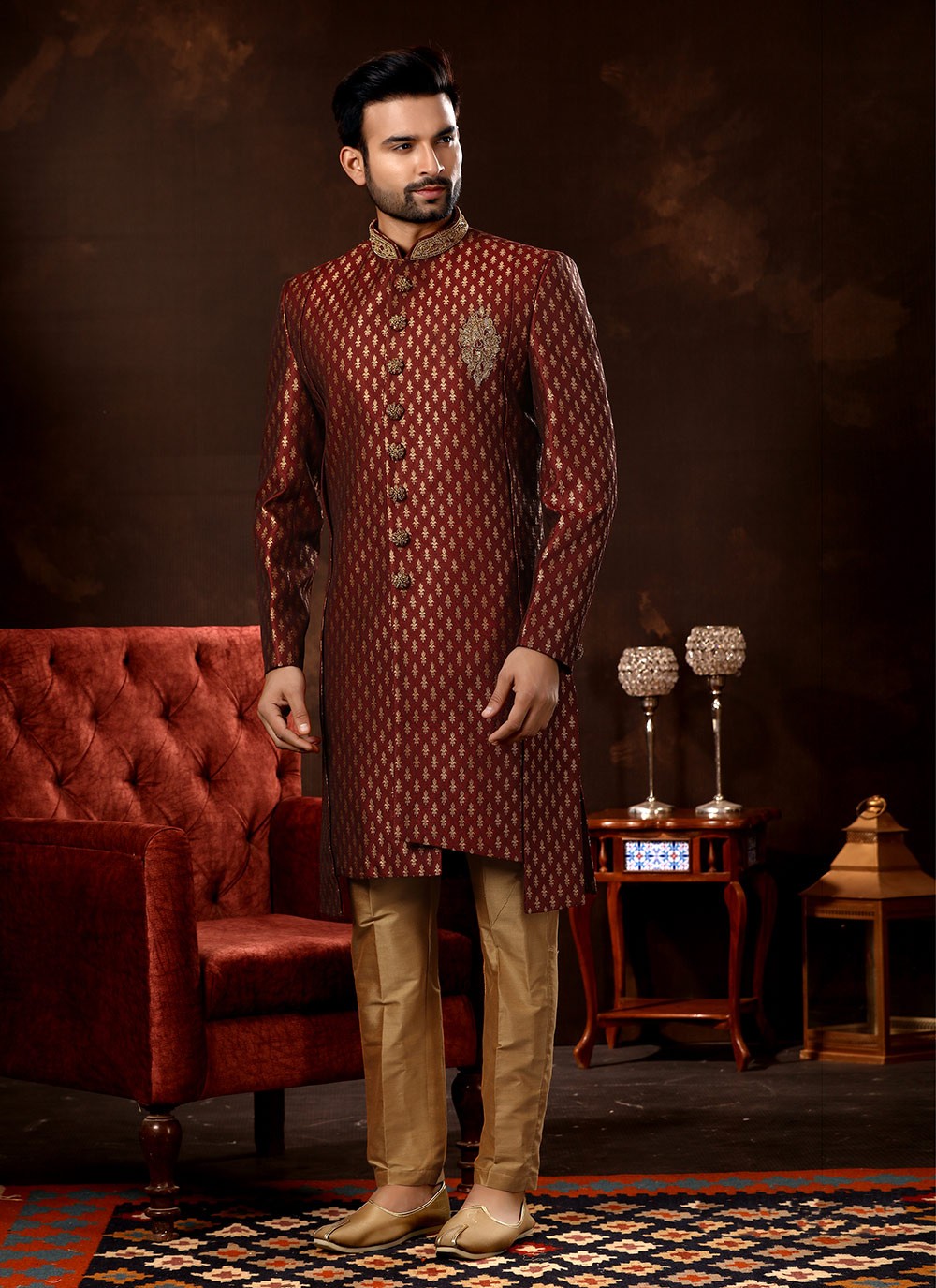 Buy Maroon Color Sherwani Online