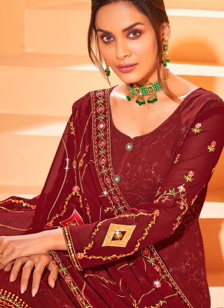 Maroon Embroidered Festival Designer Pakistani Suit