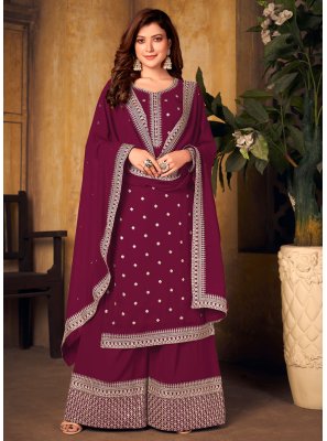 Maroon Embroidered Festival Designer Palazzo Suit