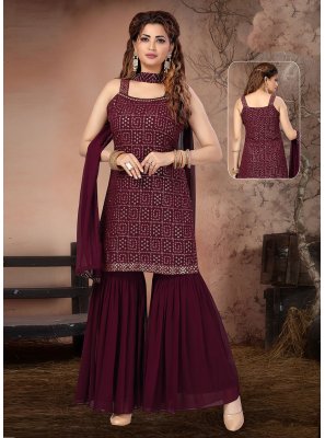 Maroon Embroidered Festival Readymade Salwar Suit