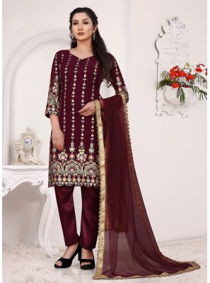 Maroon Embroidered Festival Straight Salwar Suit