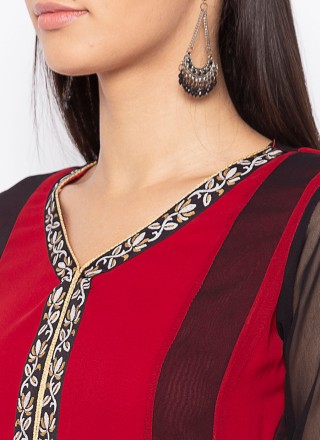 Maroon Embroidered Georgette Party Wear Kurti