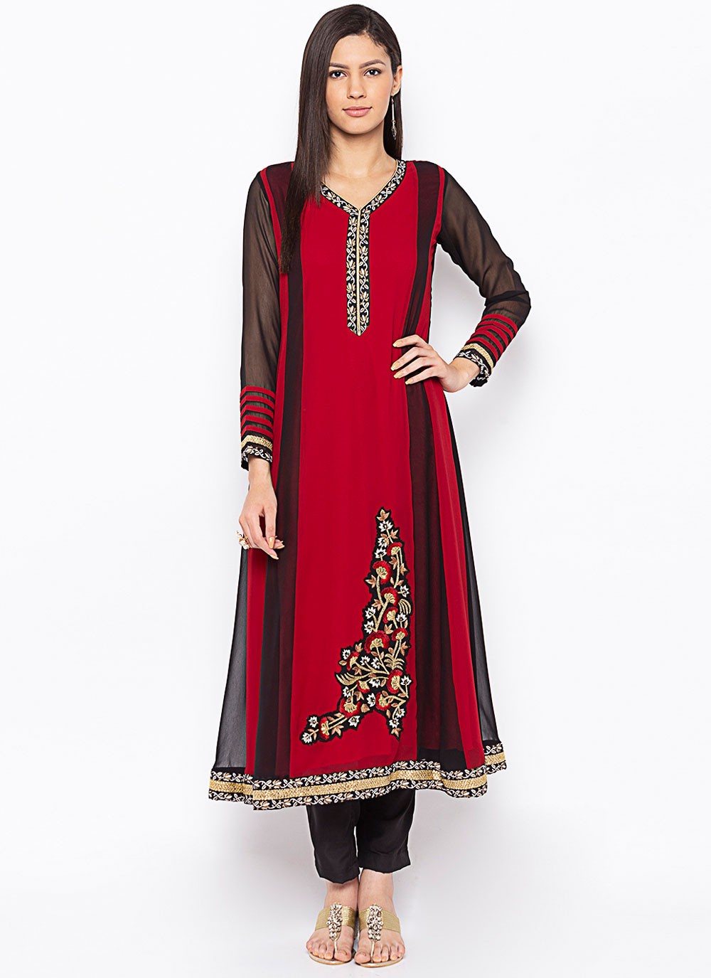Maroon Embroidered Georgette Party Wear Kurti