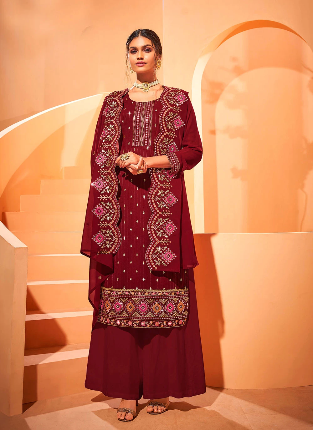 Maroon Festival Designer Pakistani Salwar Suit