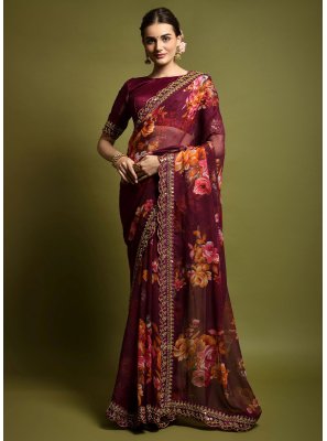 Maroon Georgette Contemporary Style Saree