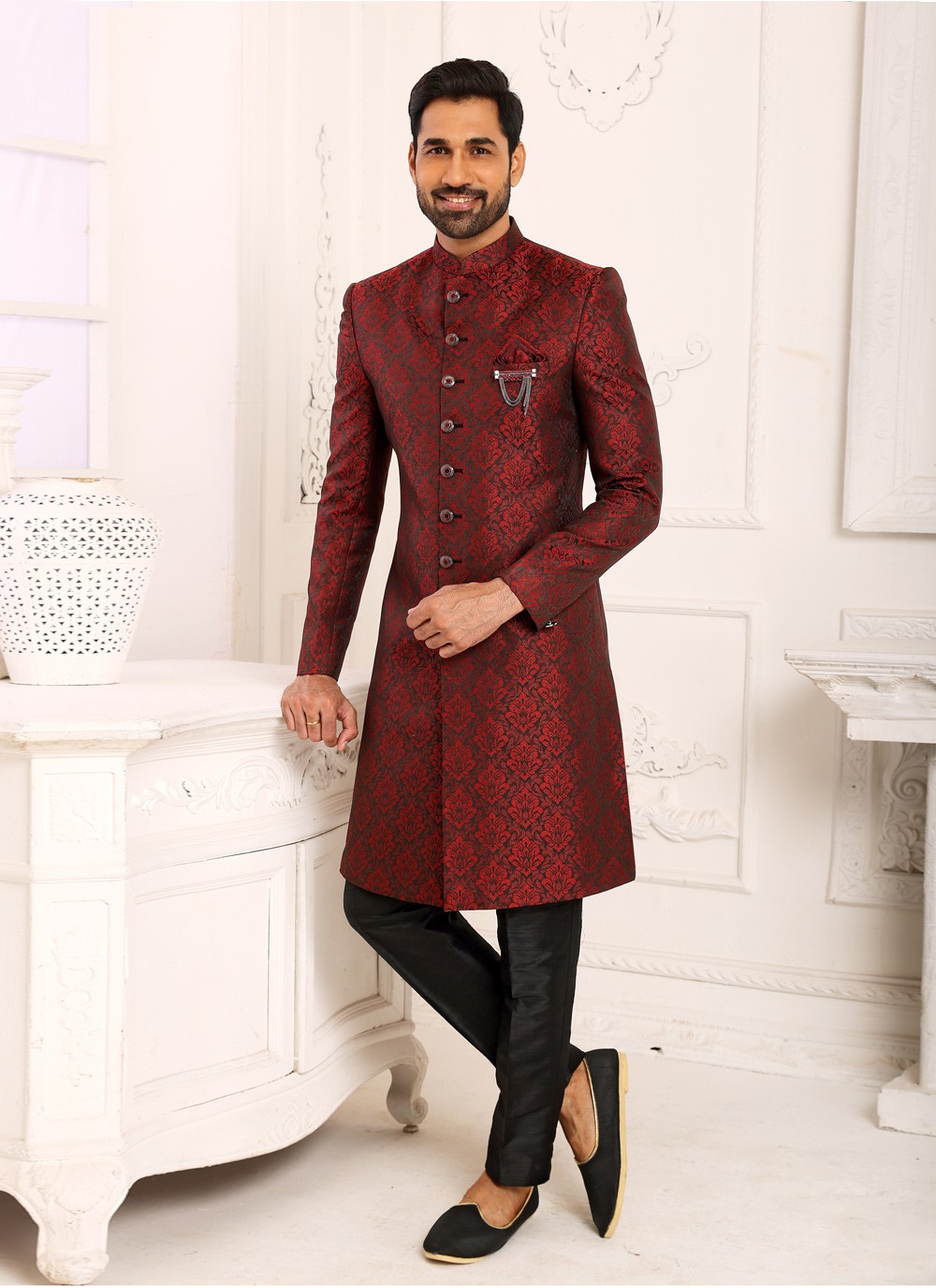 Maroon indo 2025 western sherwani