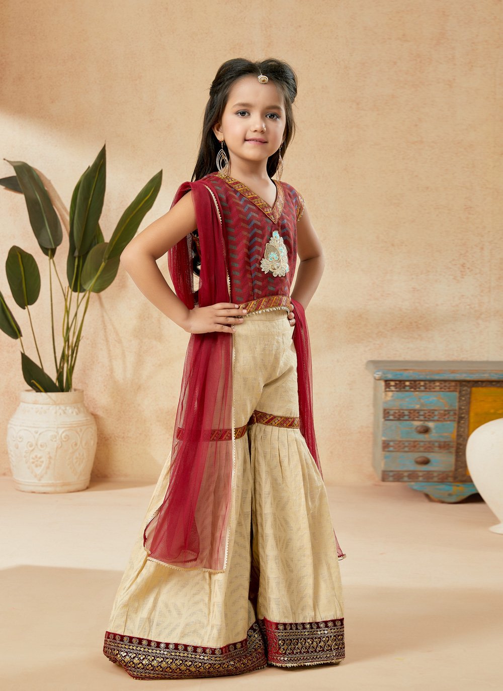 Akhrot | Mustard Maroon Sharara Suit– Akhrotclothingco