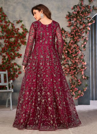 Maroon Net Anarkali Salwar Suit