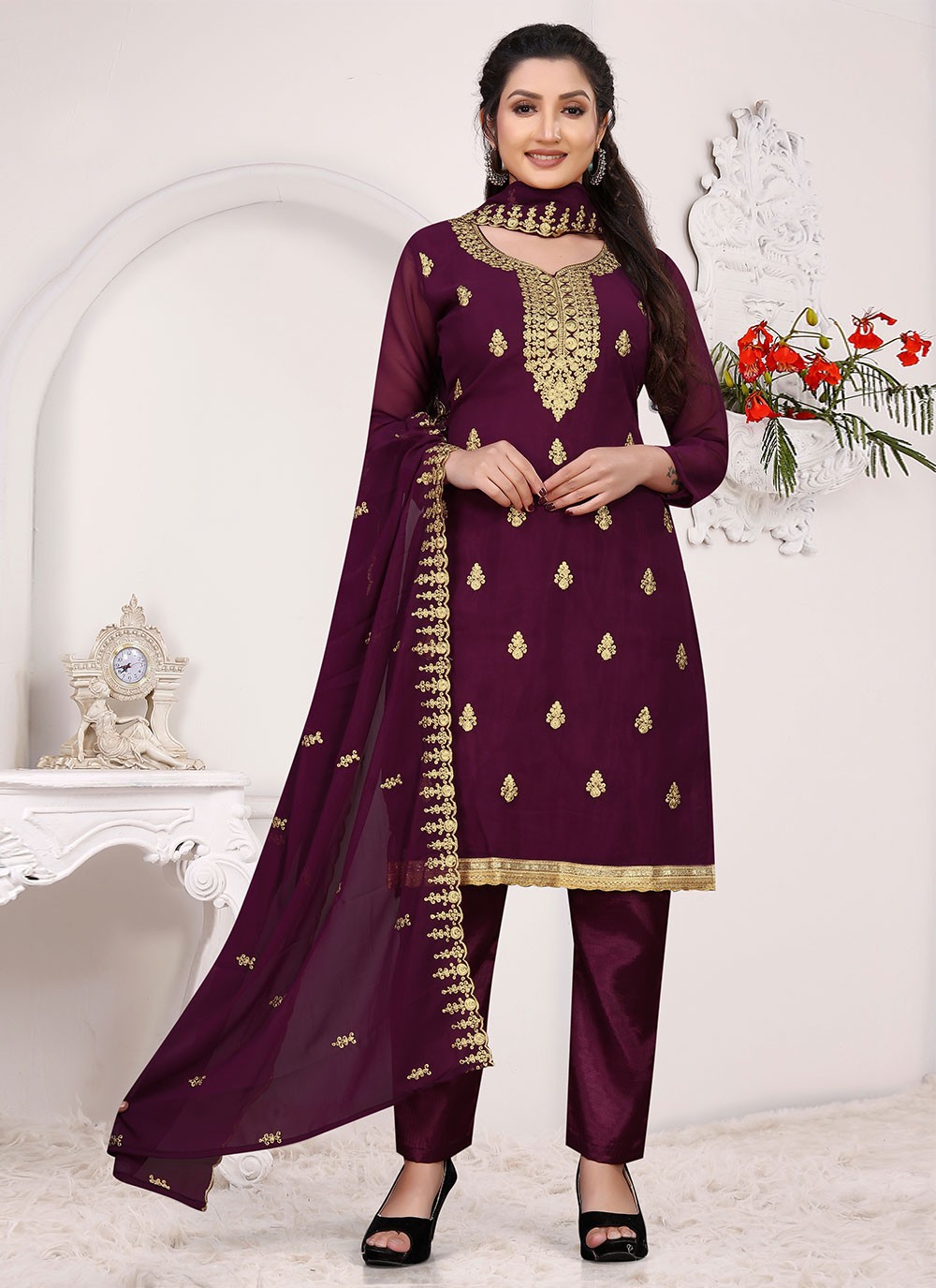 Buy Maroon Salwar Kameez Online : 237981