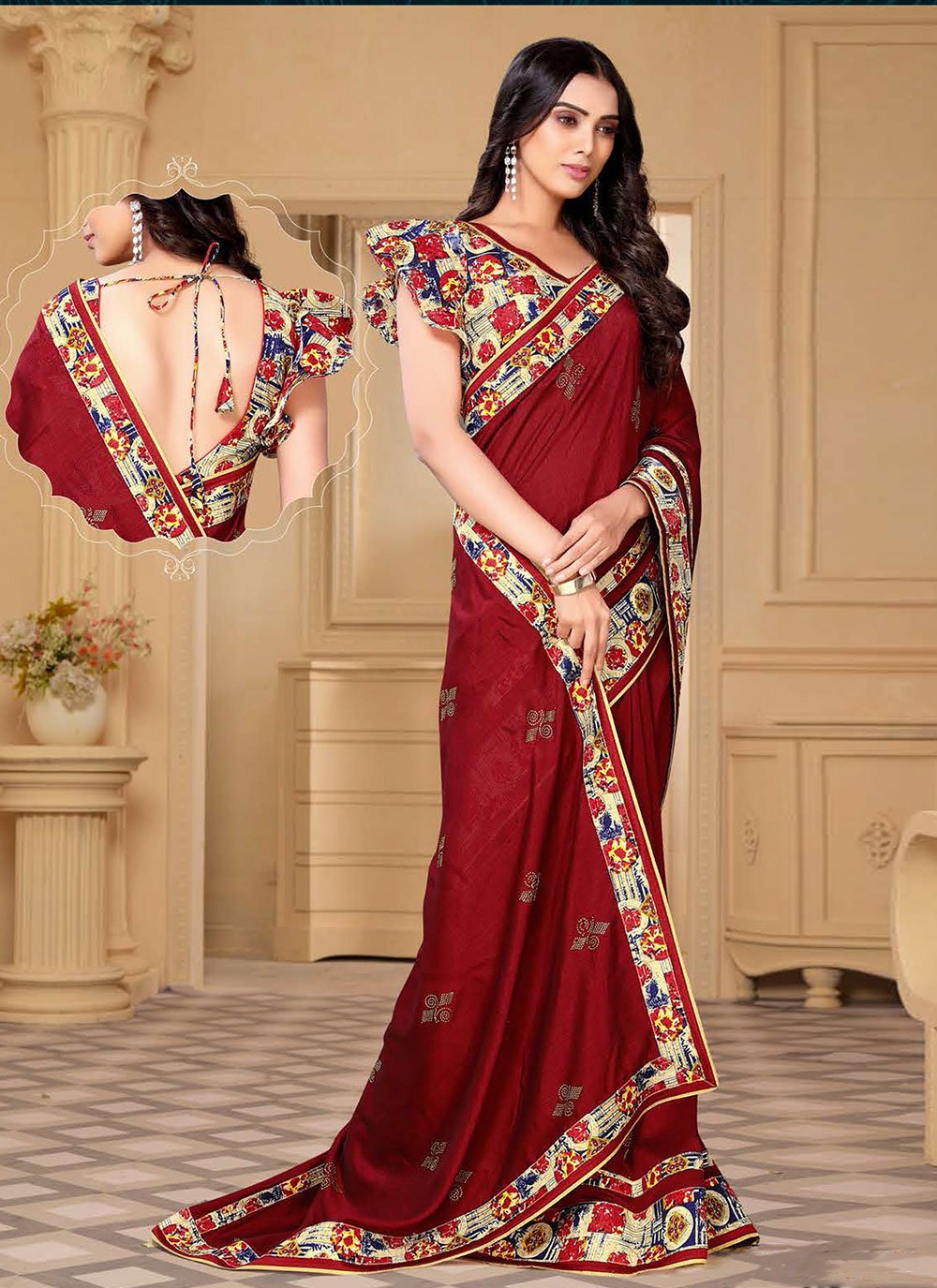 Buy Festival Wear Beige Maroon Weaving Brocade Silk Saree Online From Surat  Wholesale Shop.