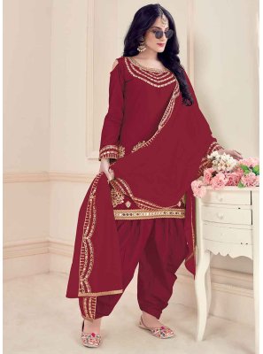 Maroon Silk Designer Patila Salwar Suit