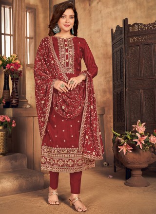 Maroon Viscose Wedding Salwar Kameez