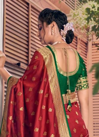 Maroon Weaving Silk Traditional Designer Saree