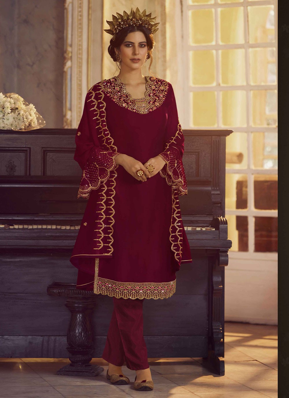 Wedding Pant Style Suit In Maroon