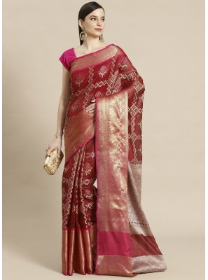 Maroon Woven Banarasi Silk Designer Traditional Saree