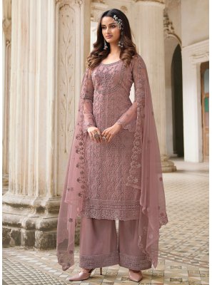 Mauve  Net Embroidered Trendy Salwar Suit