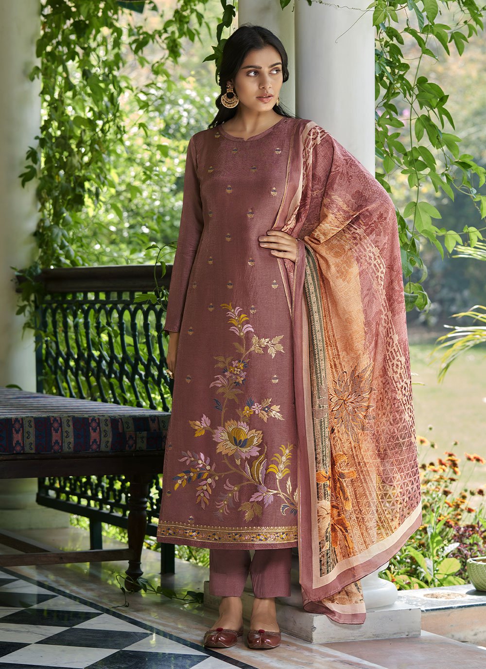 Mauve  Weaving Jacquard Silk Pakistani Salwar Suit
