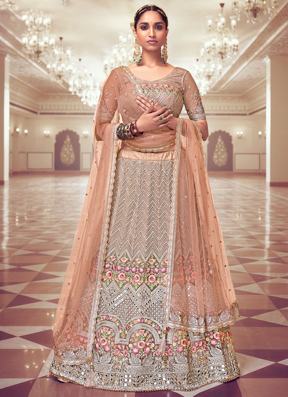 peach colour bridal lehenga