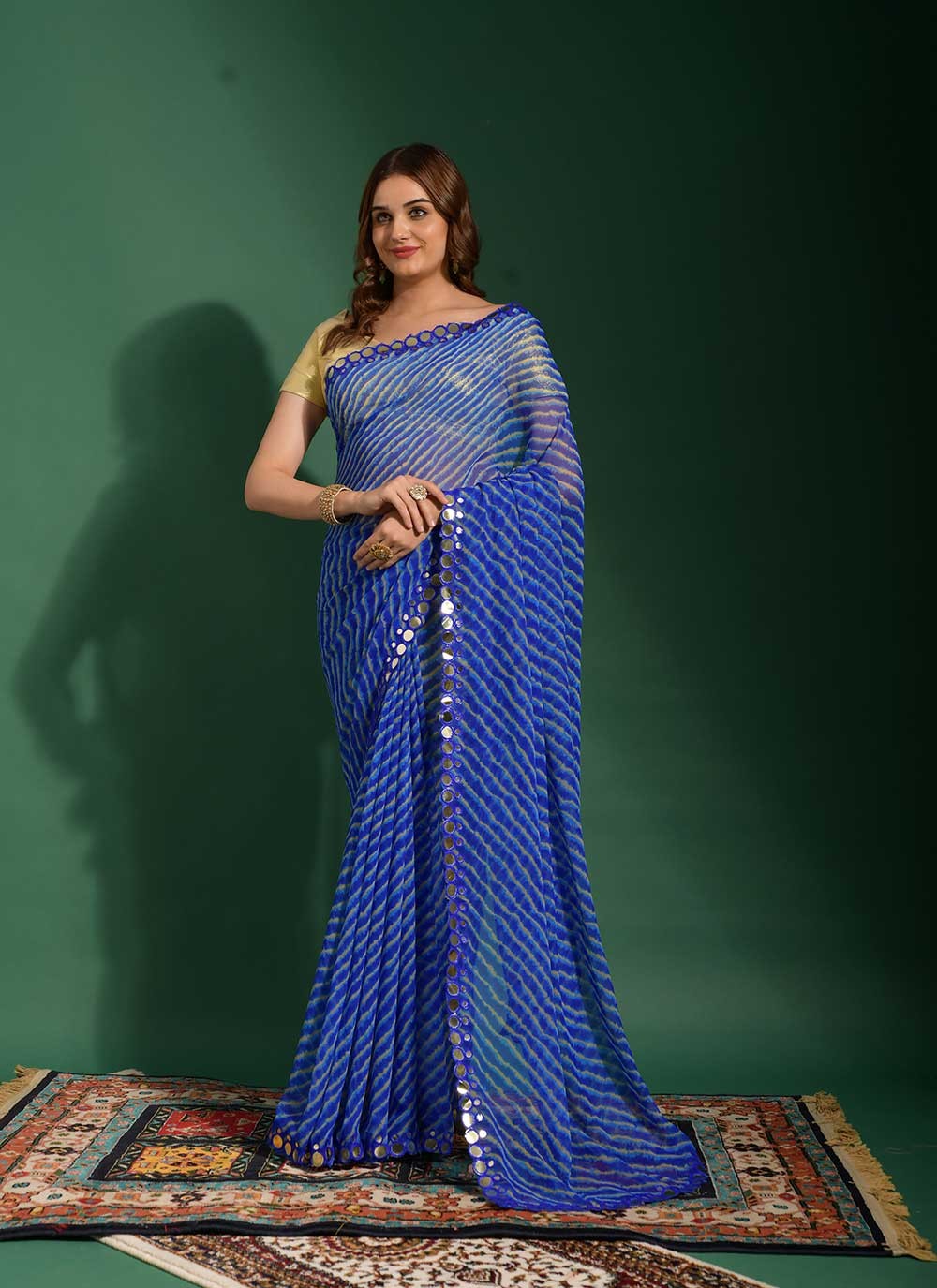 Buy Bollywood model mirror work ruffle saree in UK, USA and Canada