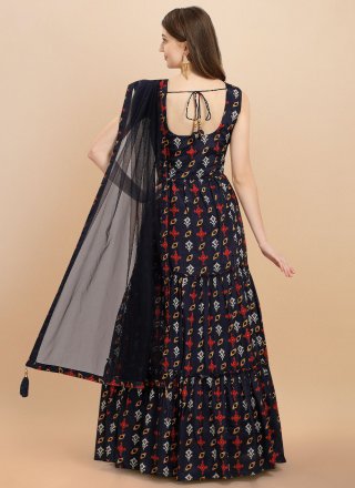 Mirror Chinon Navy Blue Readymade Designer Gown