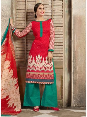Mirror Cotton Trendy Salwar Suit in Red