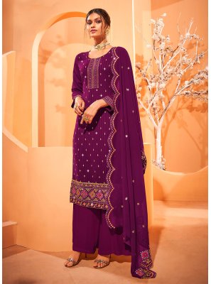 Mirror Faux Georgette Purple Designer Pakistani Salwar Suit