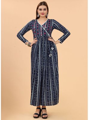 Mirror Viscose Blue Readymade Gown