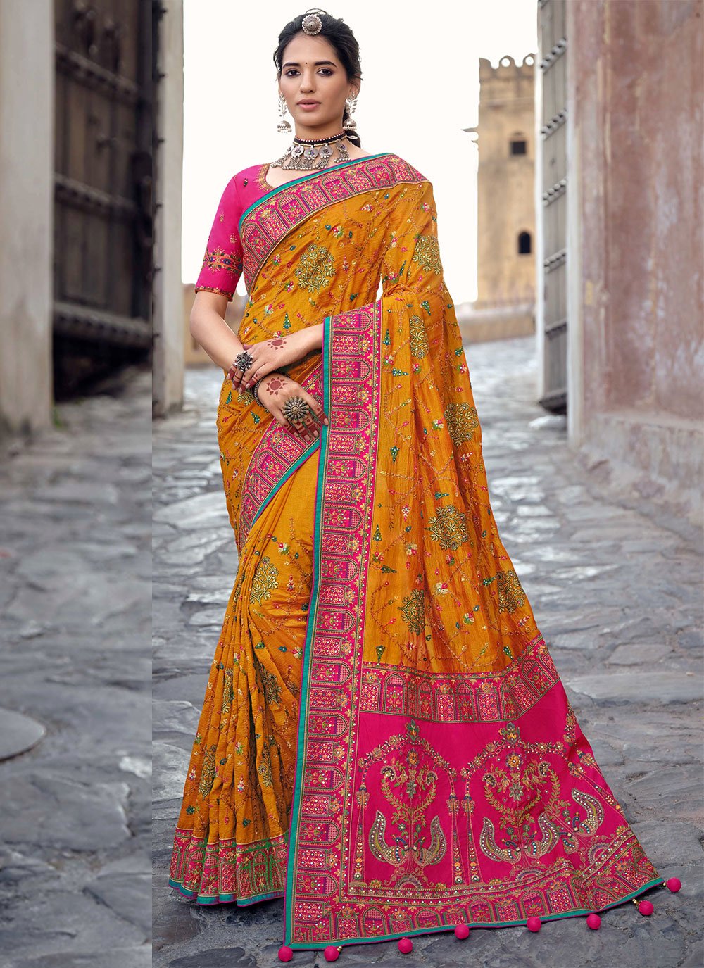 Mirror Yellow Banarasi Silk Traditional Designer Saree