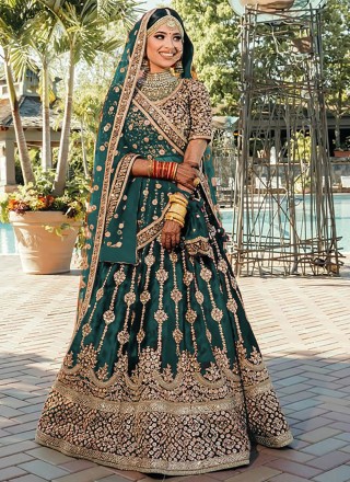 Dark Green Georgette Multi-Thread,Sequince Wedding & Party Wear Bridal  Shubhkala Lehenga Choli - Zakarto