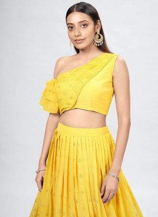 Mukesh Georgette Yellow Trendy Lehenga Choli
