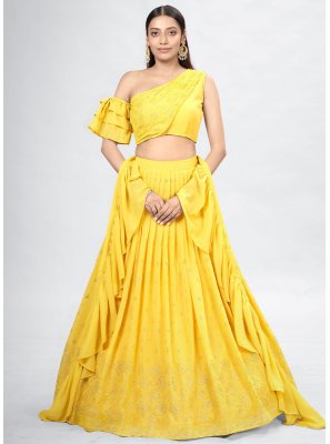 Mukesh Georgette Yellow Trendy Lehenga Choli