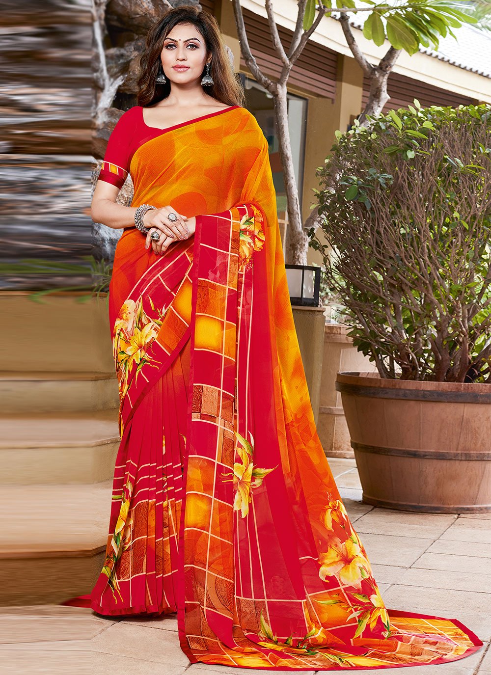 Buy Casual Wear Multi Color Printed Work Georgette Saree Online From Surat  Wholesale Shop.