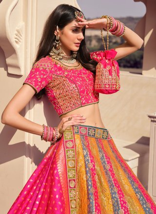 Multi Colour Banarasi Silk Engagement Lehenga Choli