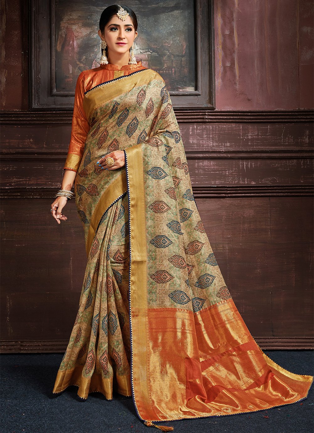 Multi Colour Bhagalpuri Silk Traditional Saree