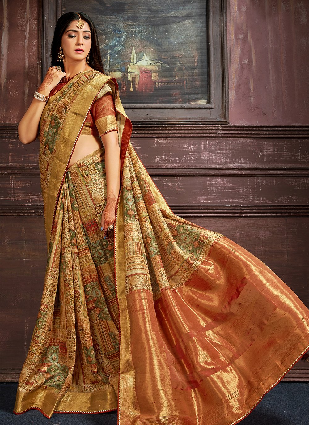 Multi Colour Ceremonial Bhagalpuri Silk Designer Traditional Saree