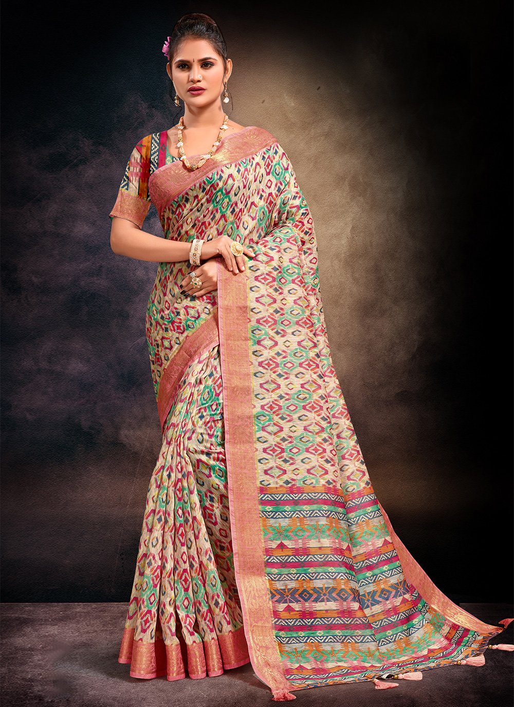 Multi Colour Color Printed Saree