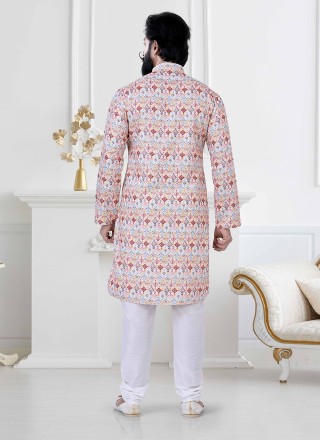 Multi Colour Cotton Ceremonial Kurta Pyjama