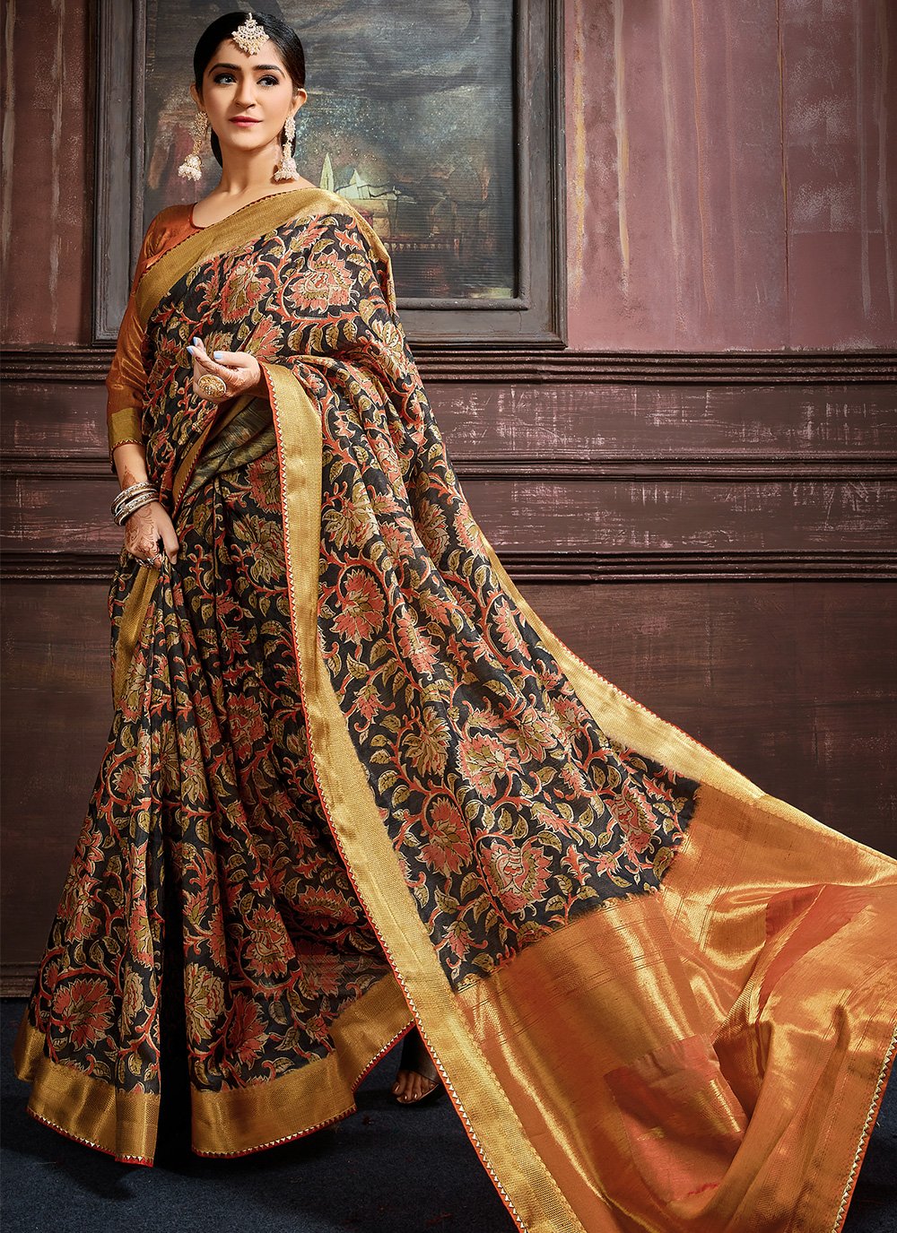 Multi Colour Digital Print Bhagalpuri Silk Traditional Saree